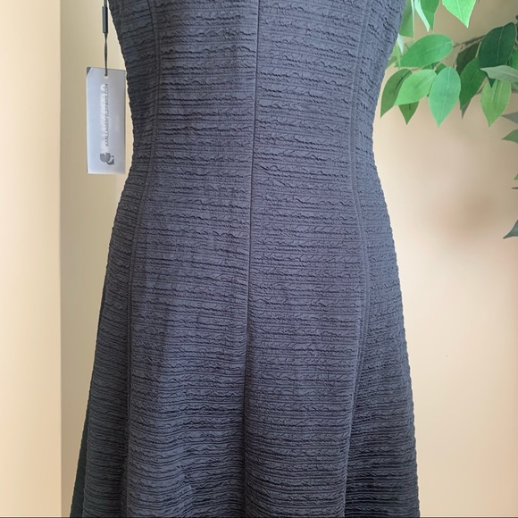 Karl Lagerfeld Pearl Button Textured A-Line Dress Black Sz 6 - Picture 12 of 16